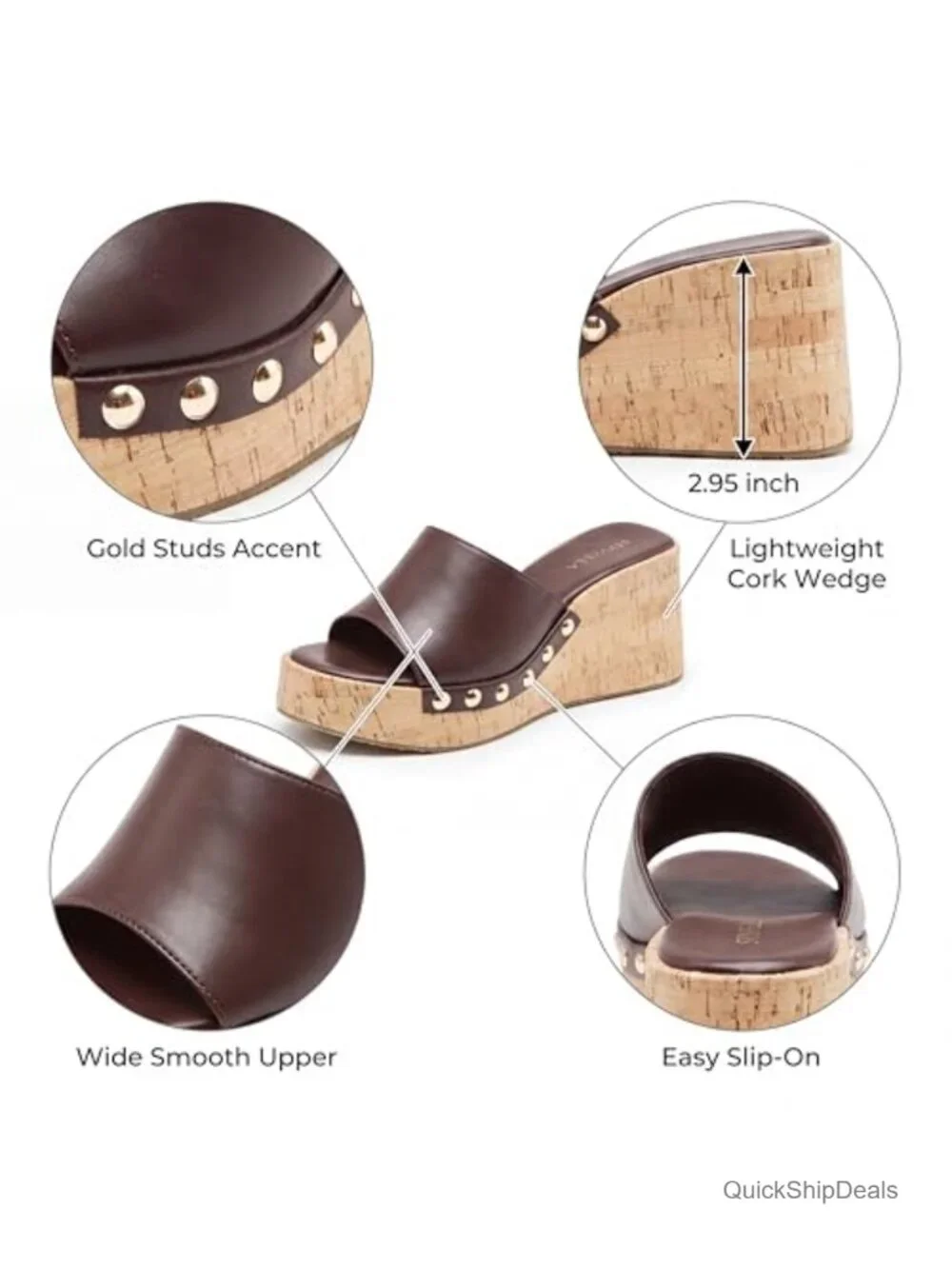 Faux Leather Platform Wedge Sandals Slip On Open Toe Non-Slip Casual Dressy
